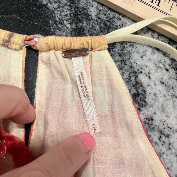 FREE PEOPLE Orange tones smock stretch waist mini dress with thin straps - Picture 12 of 15